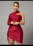 One Shoulder Drawstring Bodycon Dress