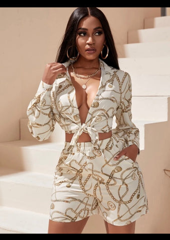 Chain Print Blouse Short Set