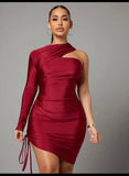 One Shoulder Drawstring Bodycon Dress