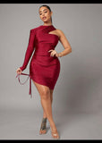 One Shoulder Drawstring Bodycon Dress