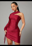 One Shoulder Drawstring Bodycon Dress