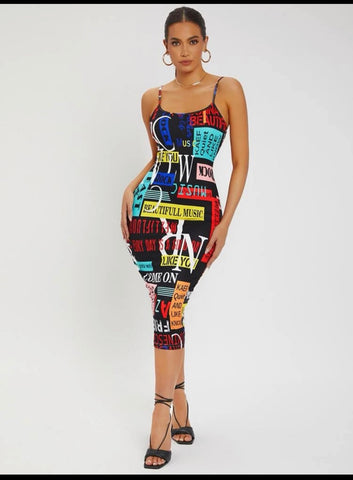 Graphic Print BodyCon Dress
