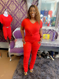 Ruched Red Pants Set